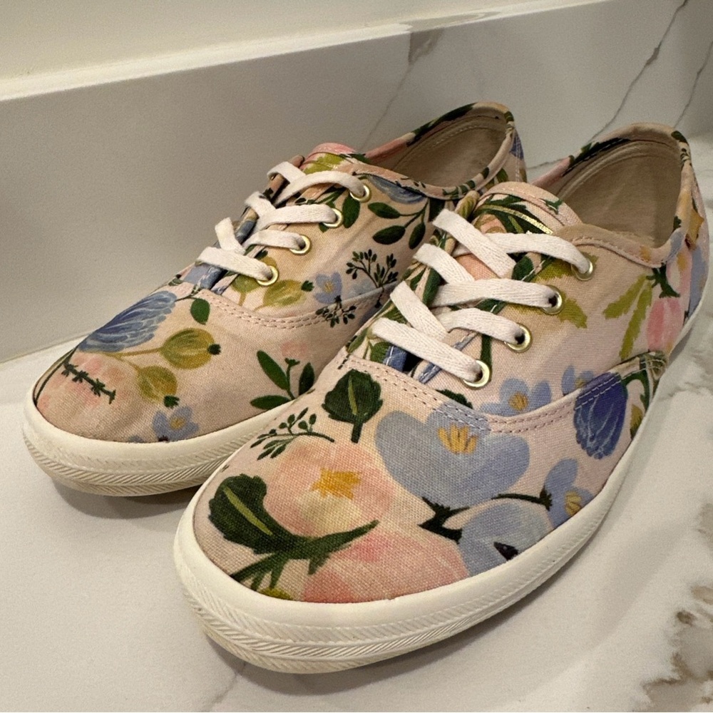 Keds X Rifle Paper Co Champion Garden Party Pink Floral Lace Up Sneakers 7.5